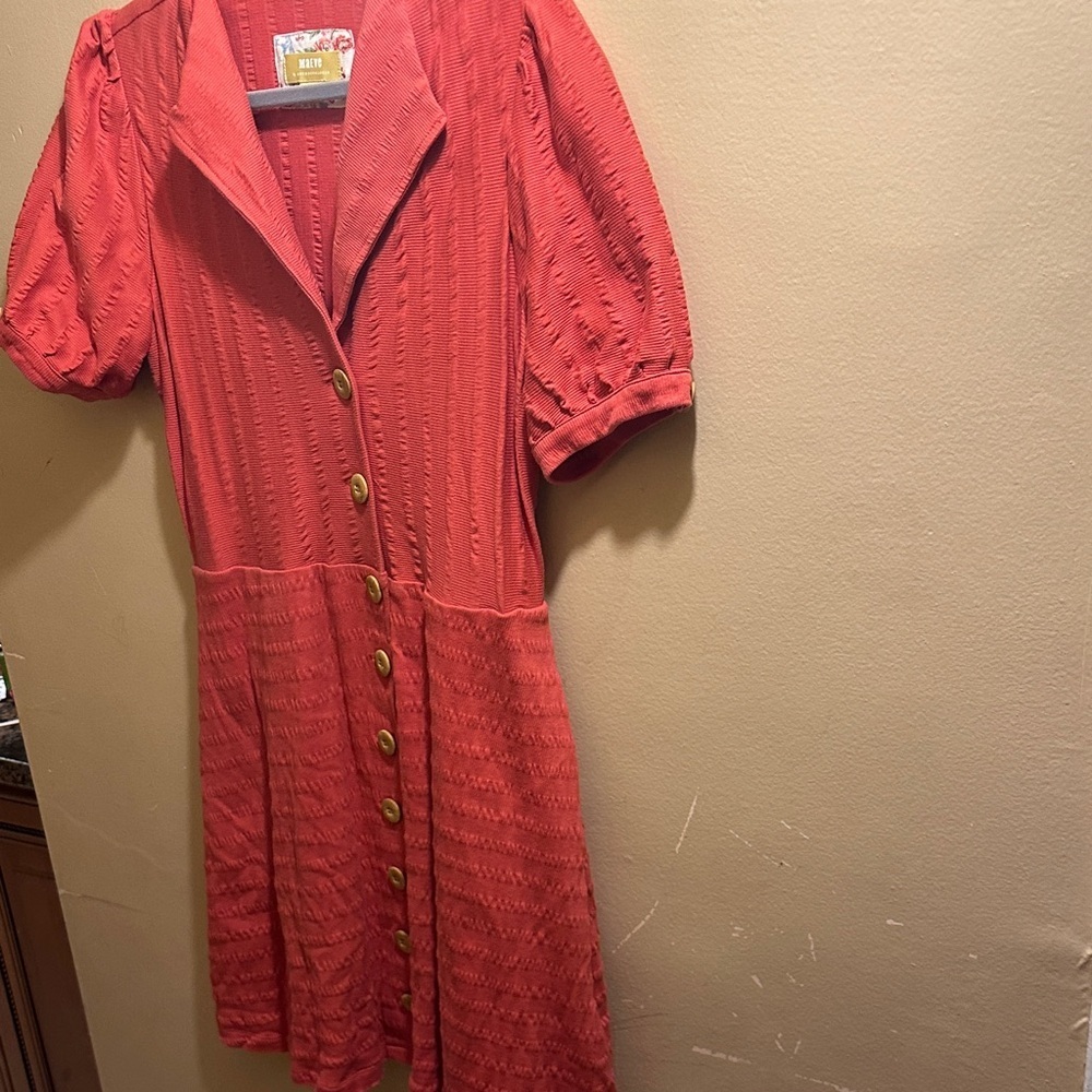 Anthropologie Coral Button-Front Midi Dress - Picture 4 of 5